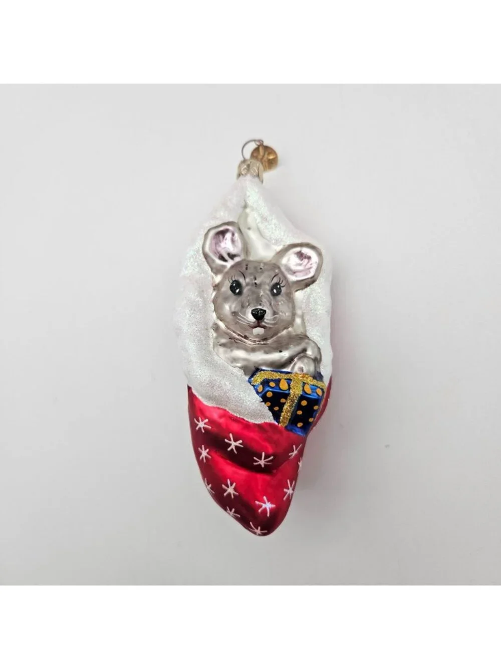 Christopher Radko Blown Glass Ornament 2000 Squeakles Mouse in Stocking Boxed